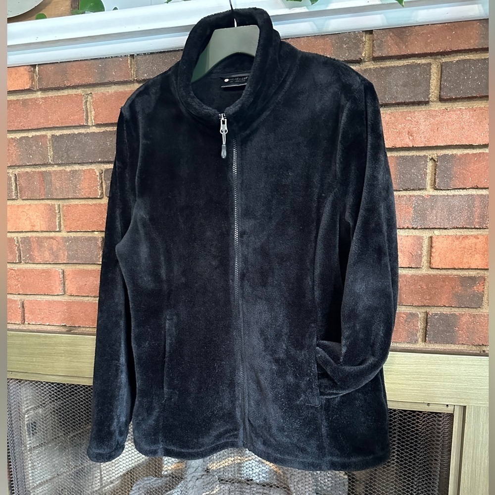 🛍️Heatkeep black full zipper Cozy  & Soft jacket Size Large excellent condition